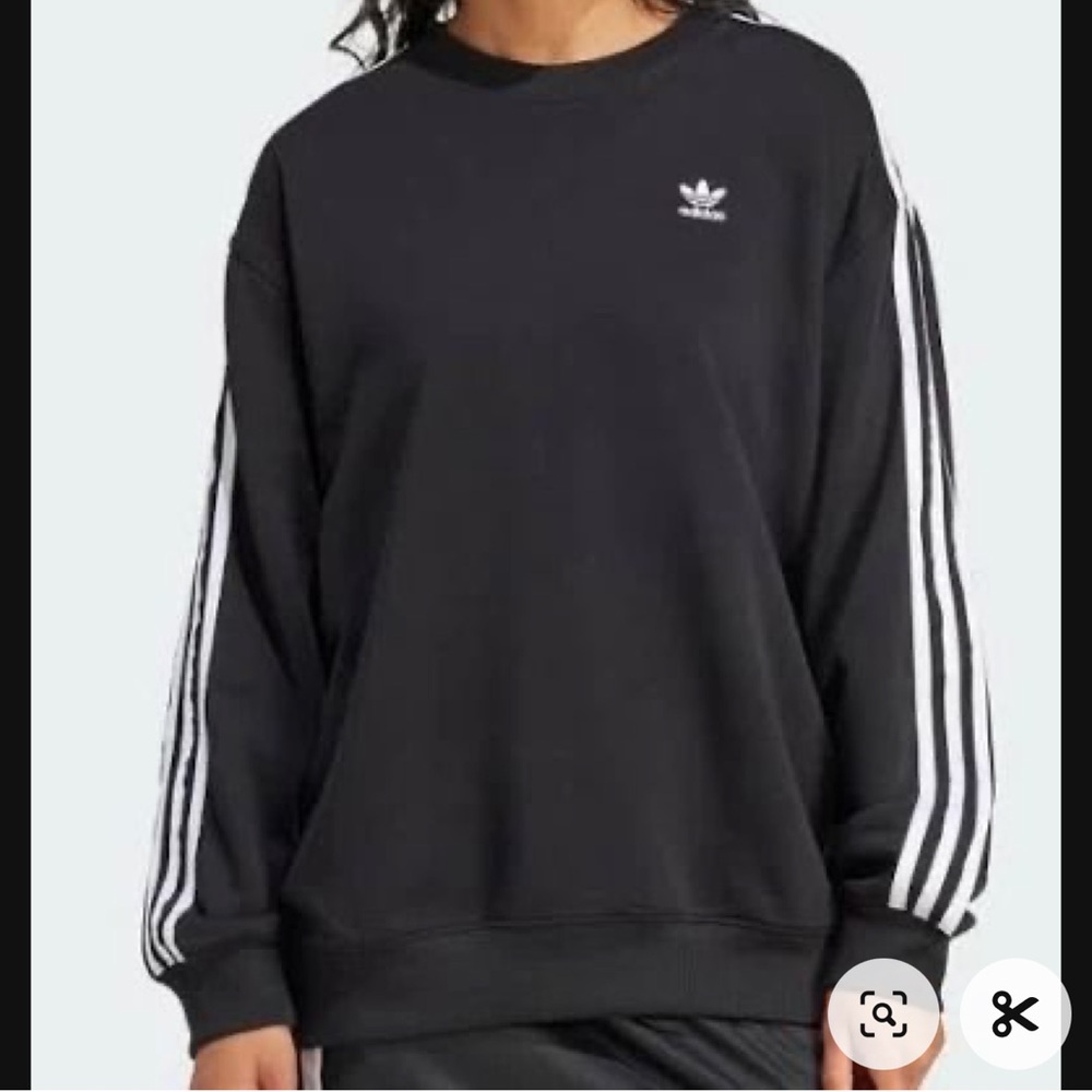 Black and white Adidas women’s 3-stripe crewneck, size medium